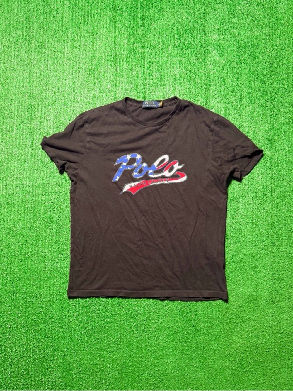 Ralph Lauren Black Tee with Red, White & Blue Polo Script